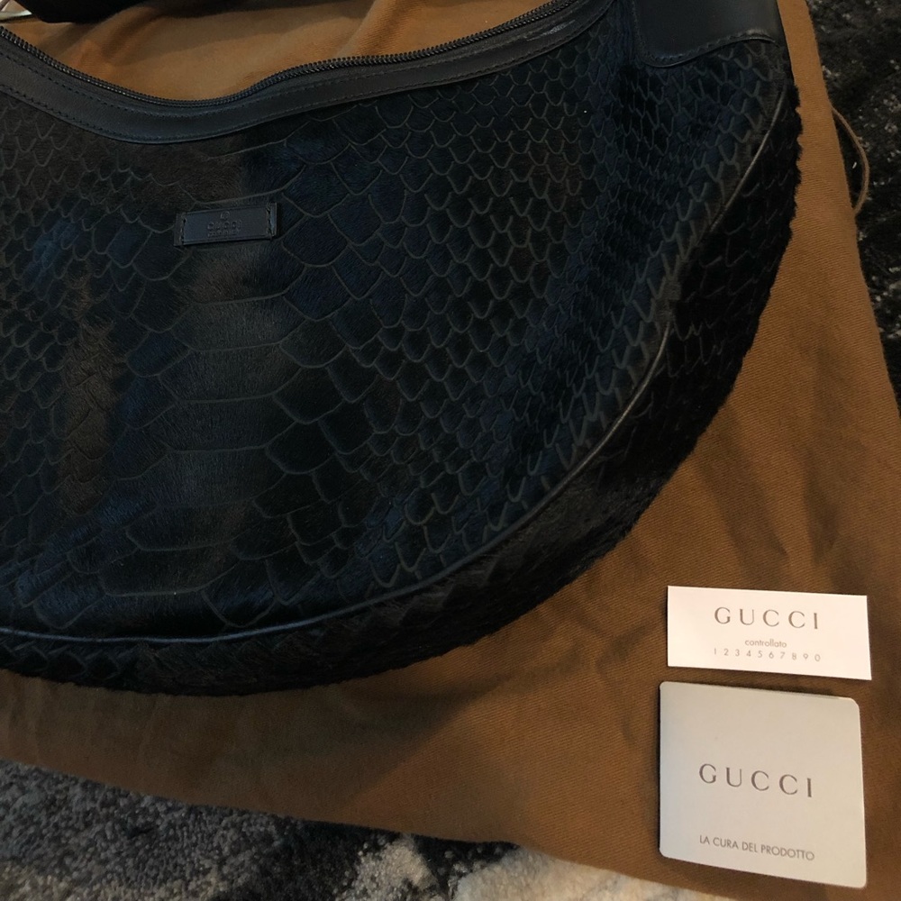 AUTHENTIC NEW Gucci Pony Hair Black Hobo Purse! - Picture 6 of 7